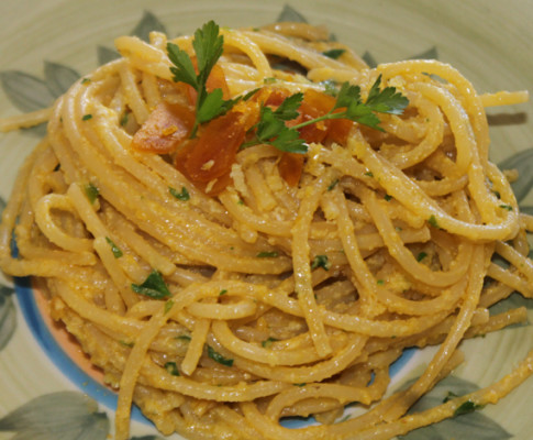 Spaghetti alla finta carbonara di bottarga